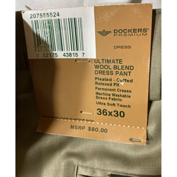 NWT Dockers Dress Pants Men's 36x30 Khaki Pleated Cuffs Blended Wool Relaxed Fit - Picture 6 of 9